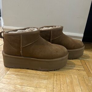UGG Tan Suede Classic Ultra Mini Platform Boots